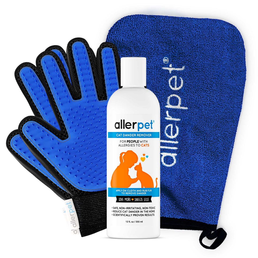 Allerpet Cat Dander Remover w/Free Pair of Grooming Gloves and Mitt