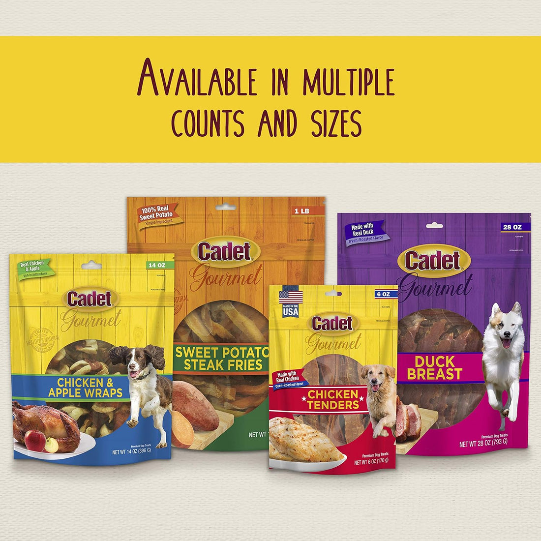 Cadet Gourmet Triple Chews Long-Lasting Pork Hide Sticks with Sweet