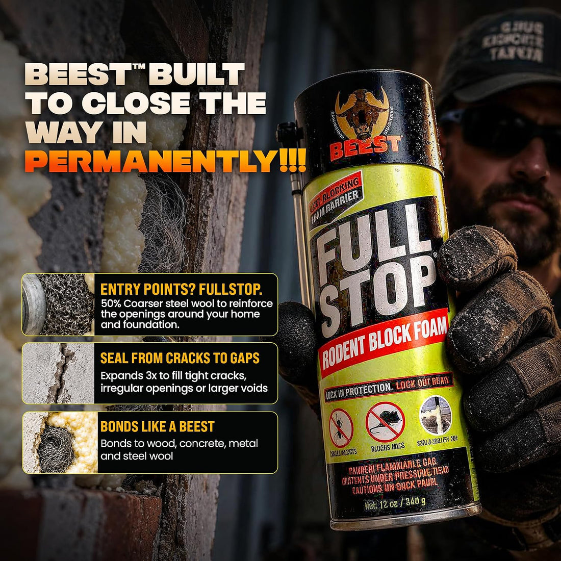 BEEST FullStop Rodent Spray Foam Barrier Kit w/Steel Wool