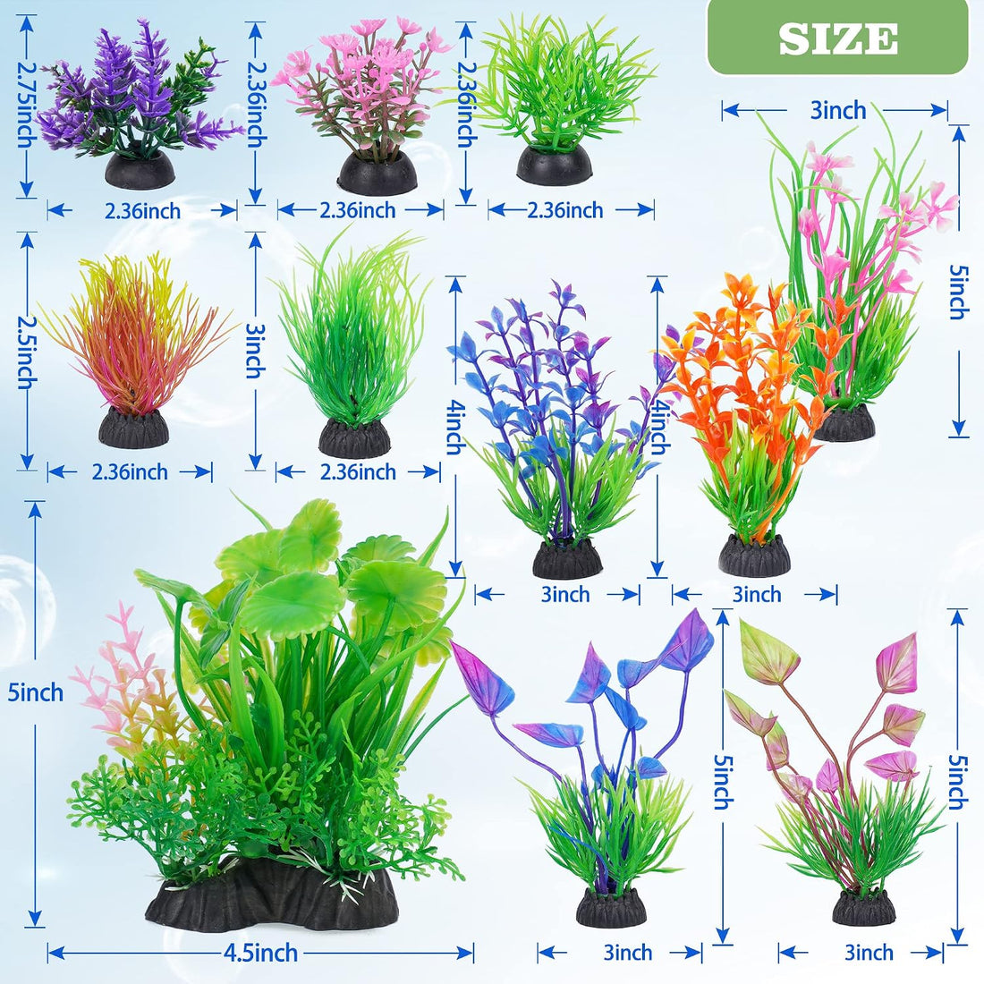 Ameliade 11 Pieces Aquarium Artificial Plastic Plants Fish Tank