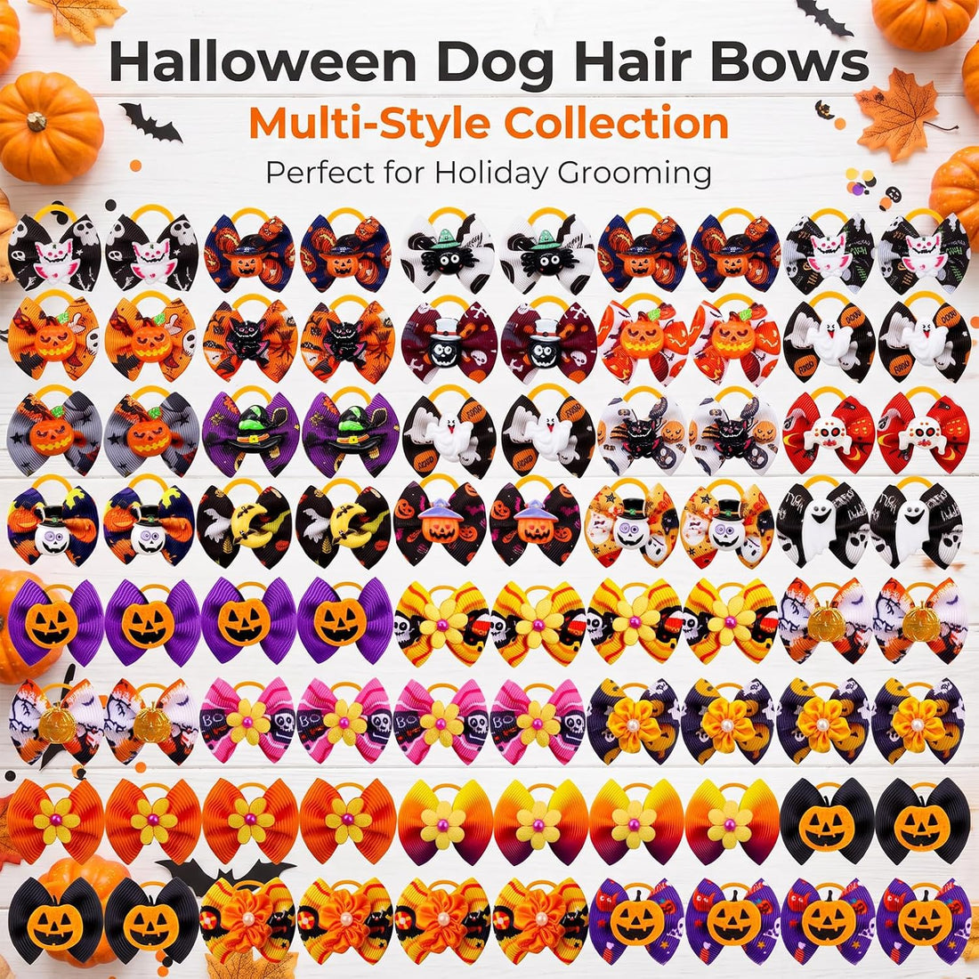 Mruq 80pcs Halloween Small Dog Hiar Bows with Rubber Bands