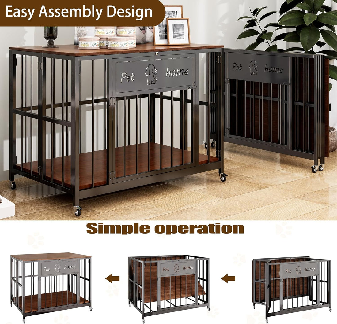 31.5" Foldable Dog Crate Furniture for Medium Dogs