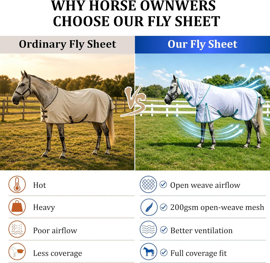 Horse Fly Sheet with Neck, Open Weave Mesh for Hot Weather