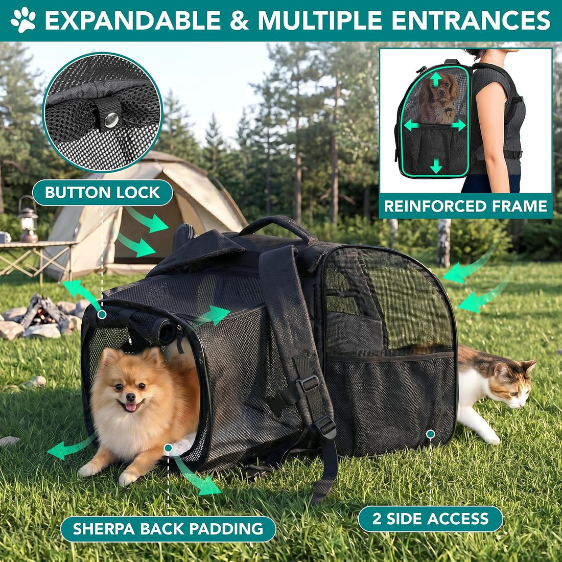 PetAmi Expandable Dog Cat Backpack Carrier, Airline Approved