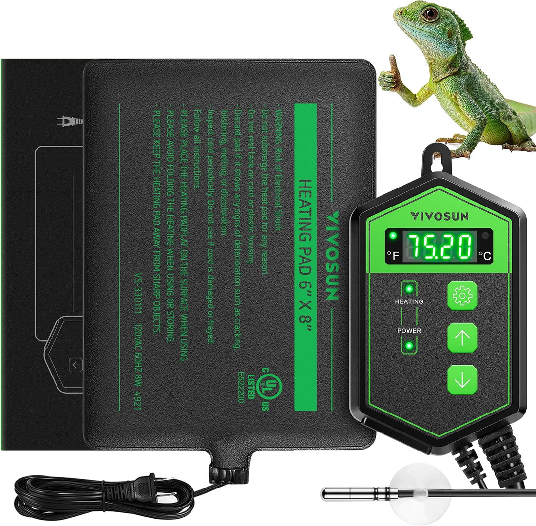 VIVOSUN Reptile Heating Pad 6x8 Inch with Thermostat Combo