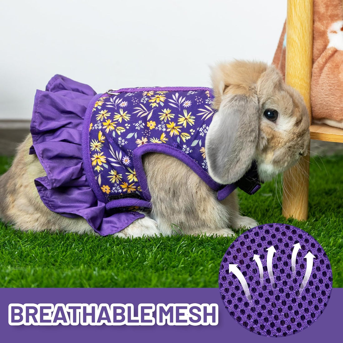 Bunny Harness and Leash Set, Escape Proof Floral Mesh Rabbit Vest