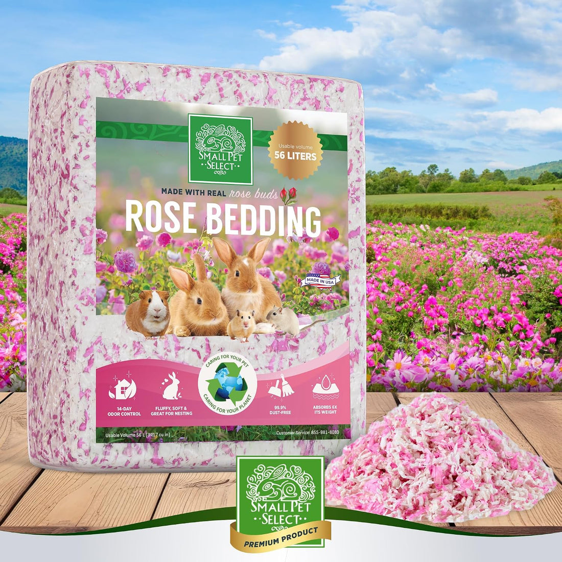Small Pet Select Rose Paper Bedding, Odor Control, 56 L