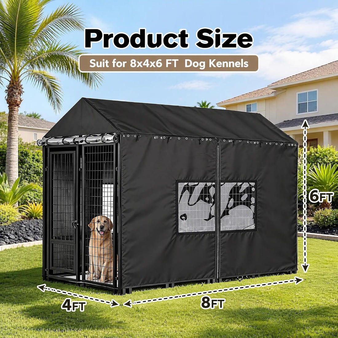 Dog Kennel Cover for 8x4x6 FT Outdoor Kennel
