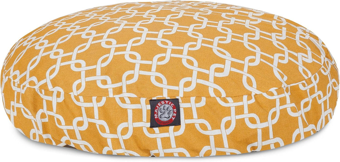 Yellow Links Large Round Indoor Outdoor Pet Dog Bed With Removable