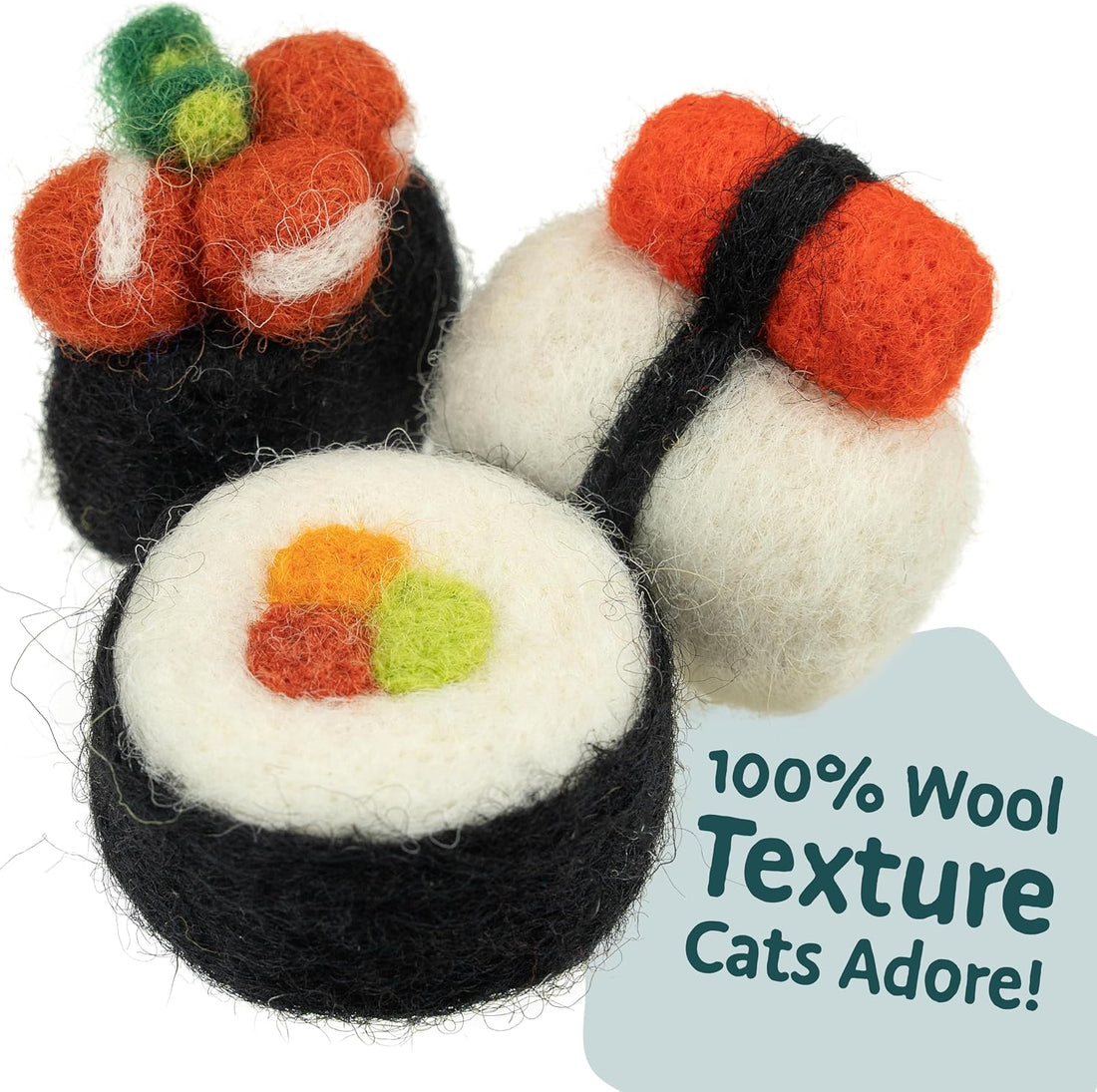 Woolbuddy Sushi Cat Toy Set – Wool Felt Interactive Toys for Indoor