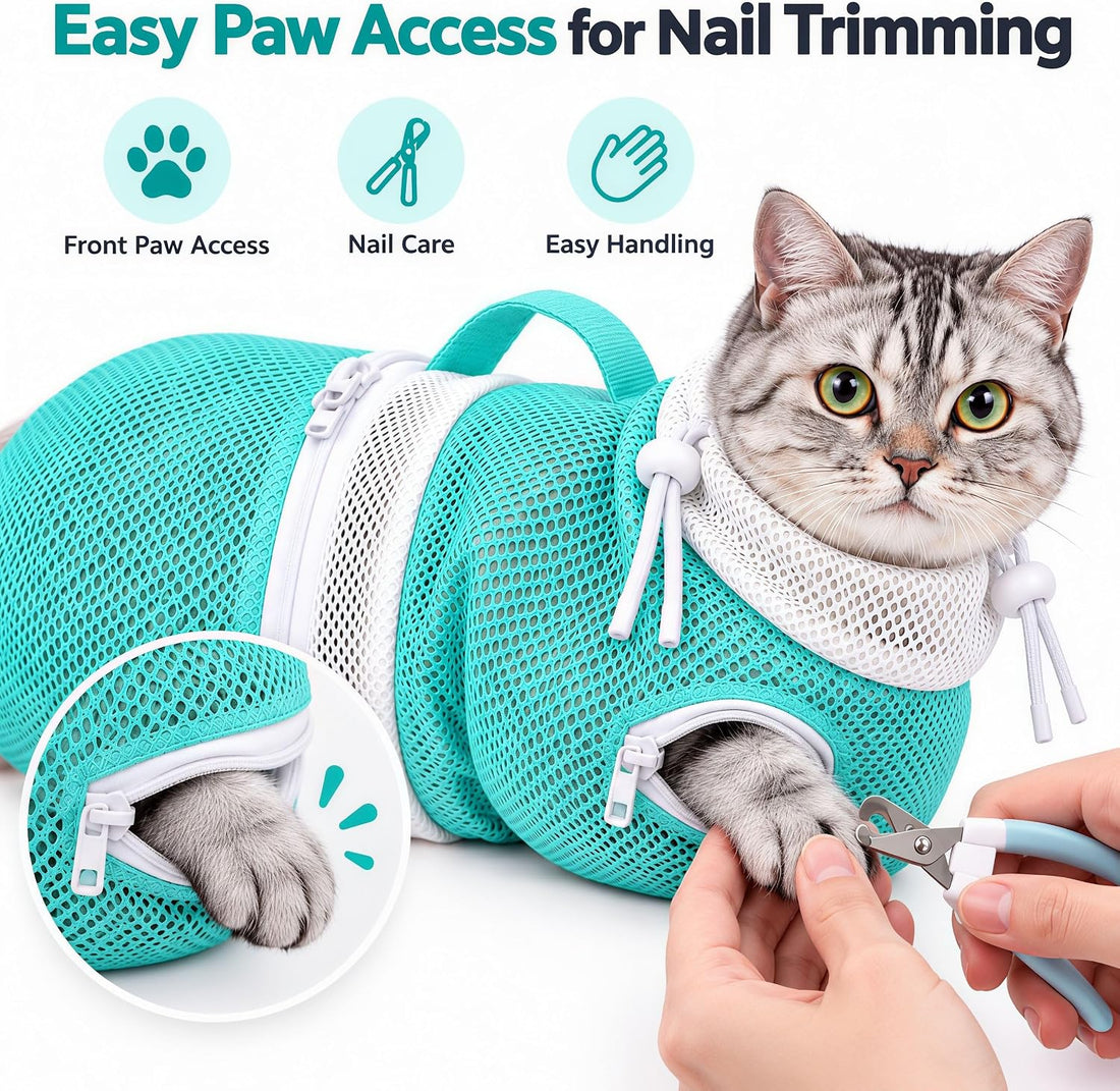 Cat Bathing Bag, Anti-Bite Anti-Scratch Adjustable Mesh Washing