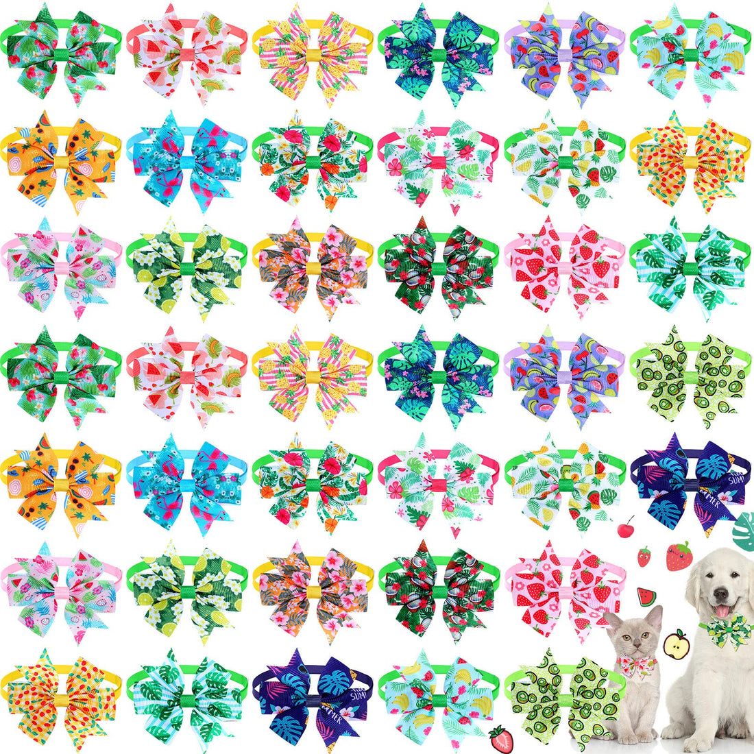 Talltalk 40 Pcs Summer Hawaiian Dog Bow Ties Luau Collar Bows