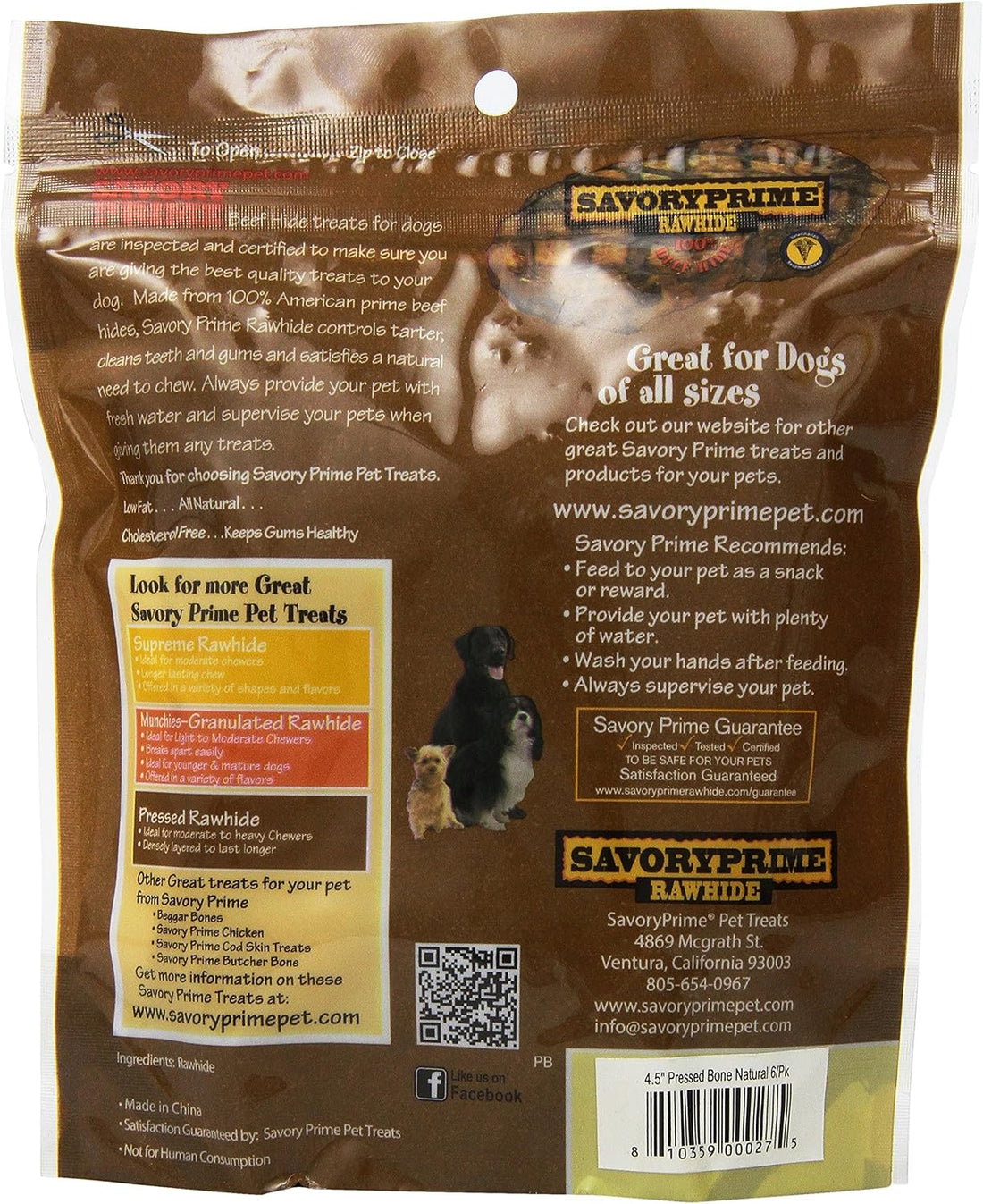 Savory Prime Pressed Rawhide Bone (6 Pack)