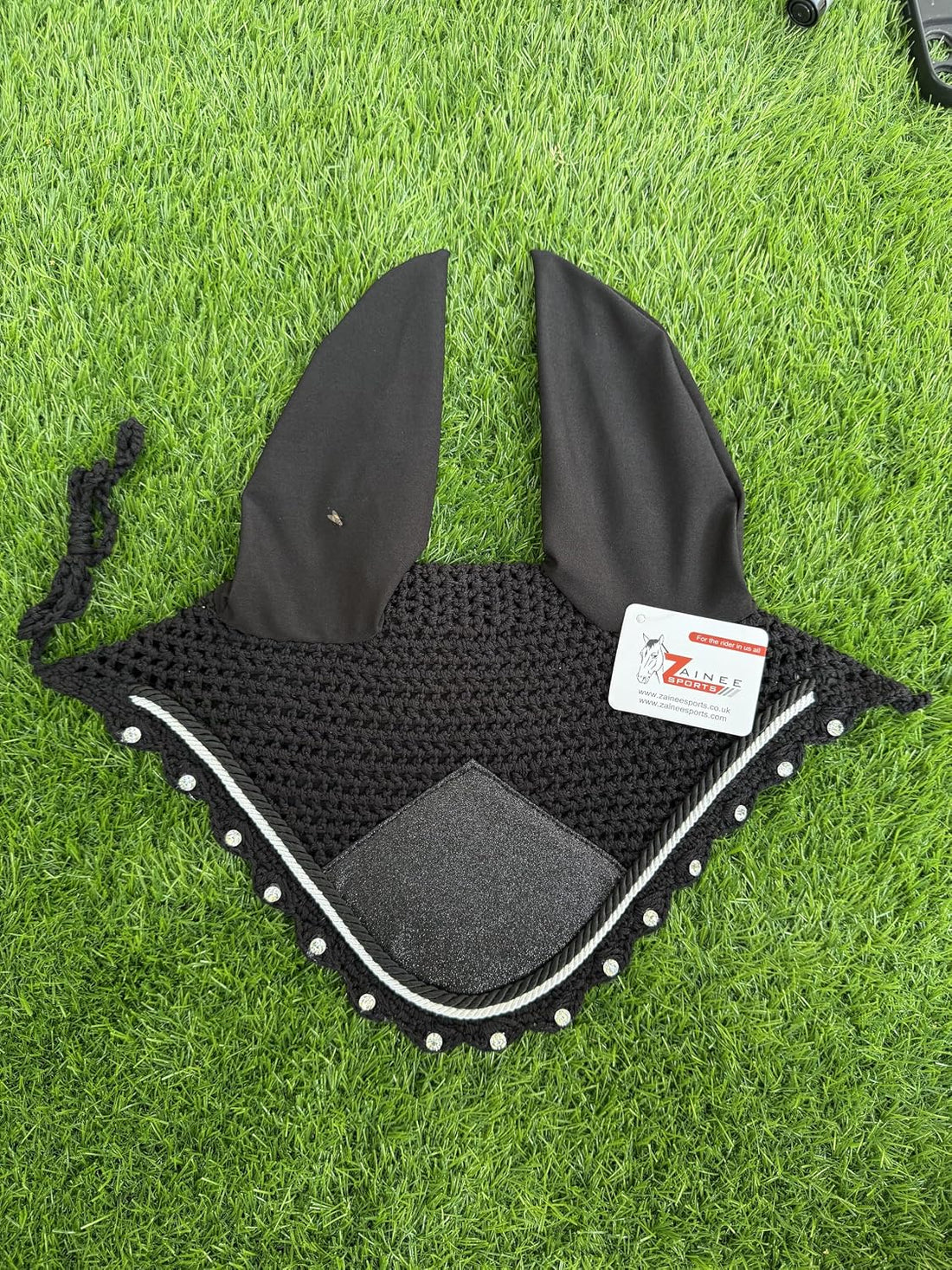 Horse Ear Bonnet for Horses – Handmade Crochet Fly Veil with Crystal