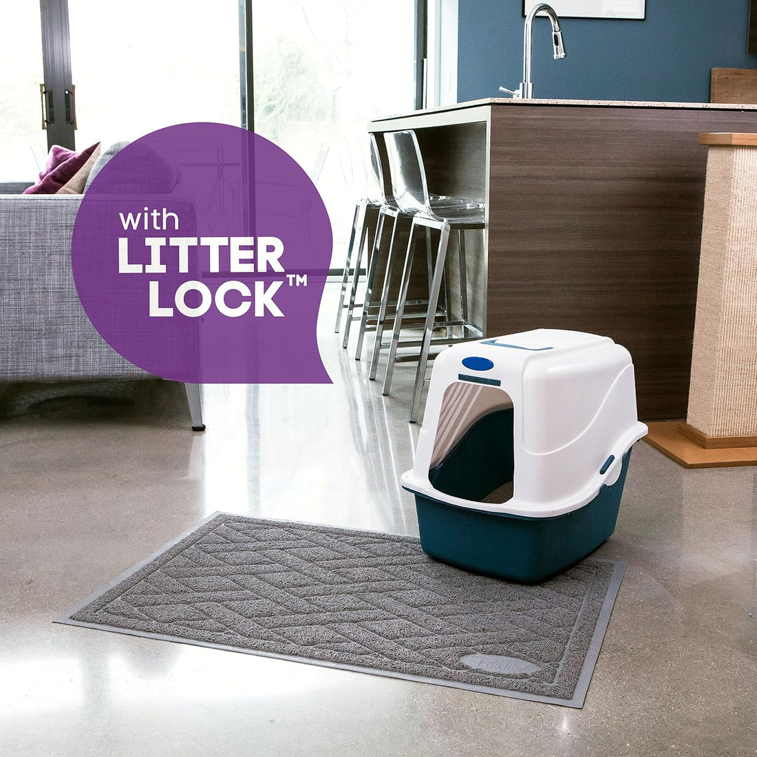 Pawkin Cat Litter Mat, Patented Design with Litter Lock Mesh